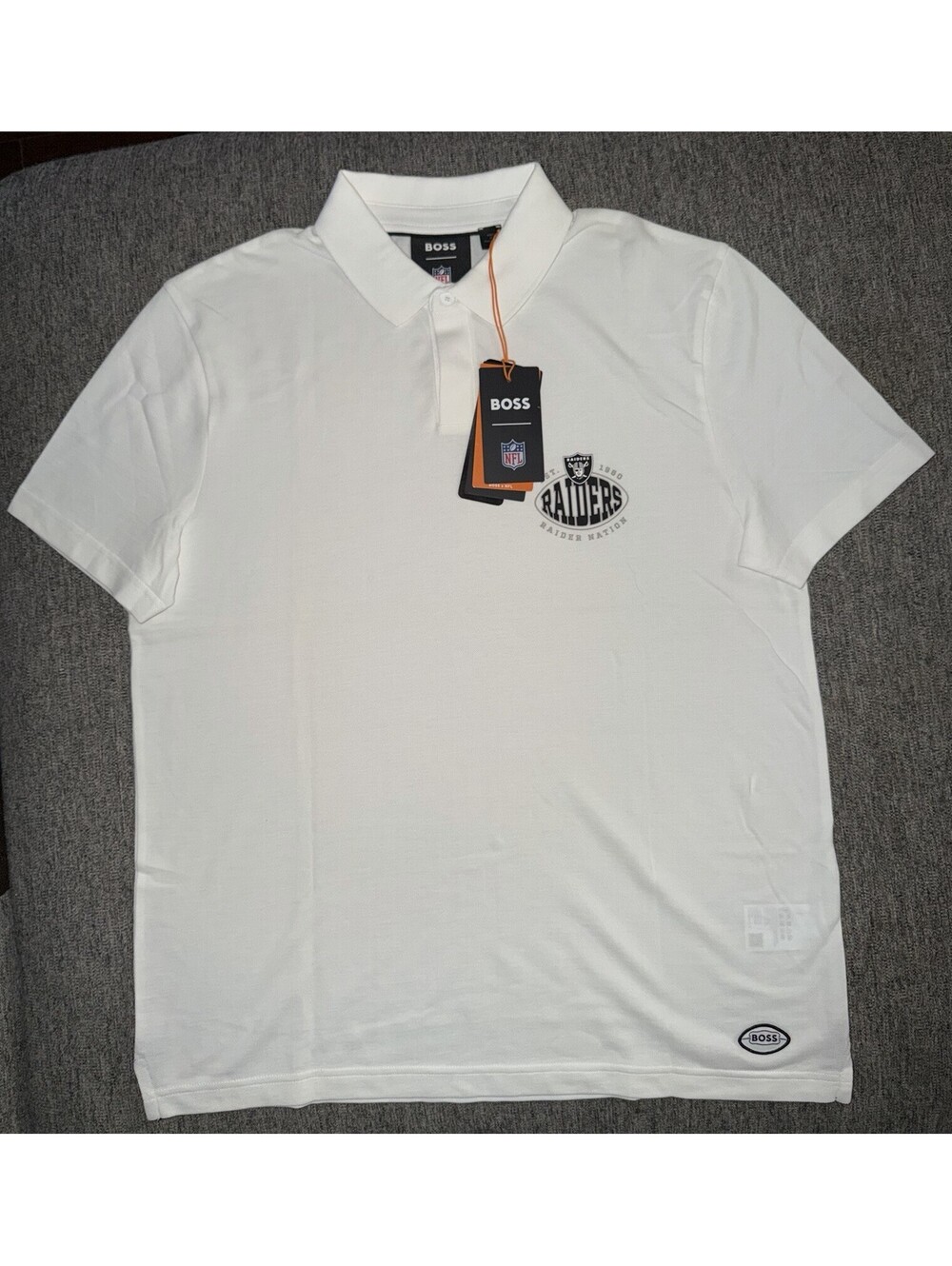 BOSS x NFL Las Vegas Raiders Men Size Large Polo White/Black New With Tags $118